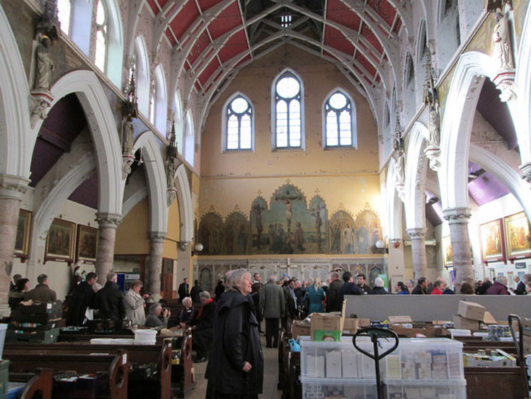 Interior of St. Mary's RC Church, Bradford East Parade, looking towards the War Memorial