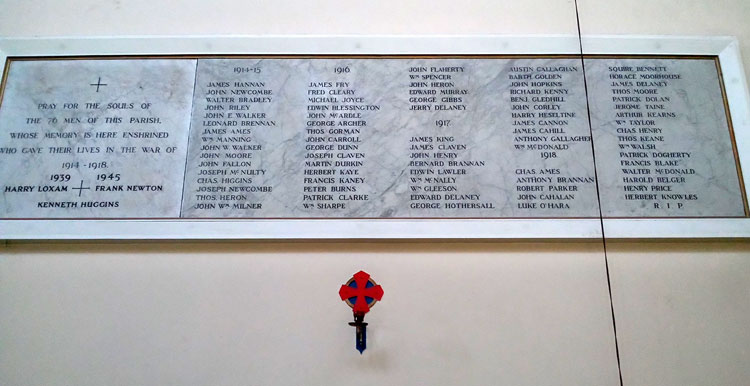 The War Memorial inside St. Anne's RC Church, Bradford