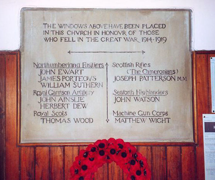 The First World War Memorial in St. Paul's Church, Branxton (Northumberland)