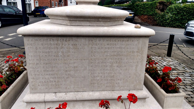 The Face on the Bray War Memorial on which Private Smith's Name is Commemorated.