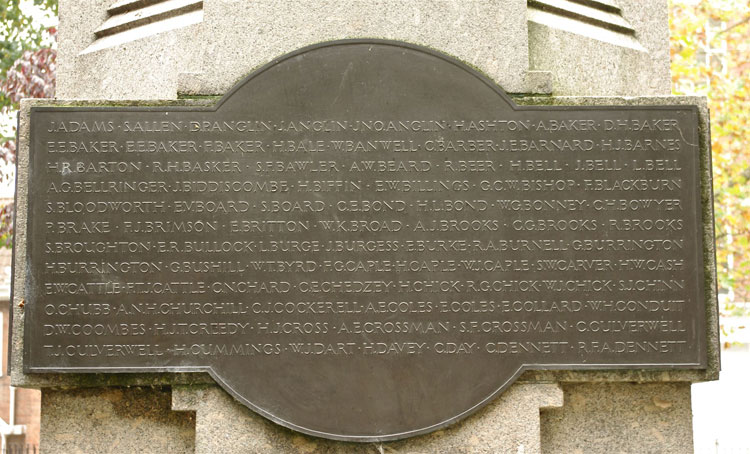 Private Chard's Name on the Bridgwater War Memorial.