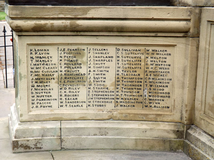 First World War Commemorations "L" - "W" on the War Memorial for Brierfield (Lancashire)