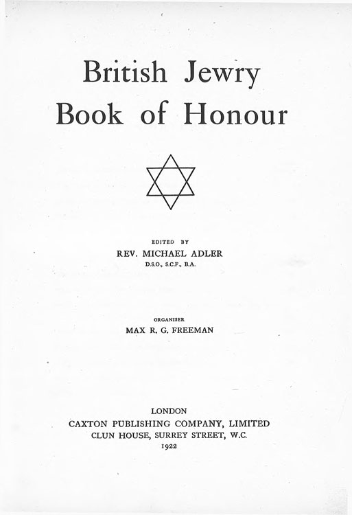 Title Page of the British Jewry Book of Honour