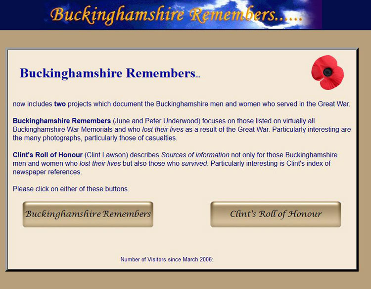 Home Page for the website, "Buckinghamshire Remembers"