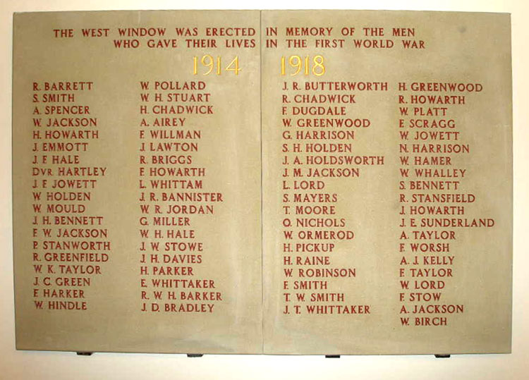 The First World War Memorial in St. Stephen's Church, Burnley