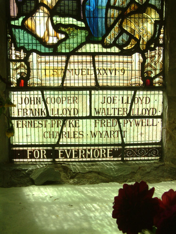 First World War Commemorations on the Window in St. Mary's Church, Burstall.