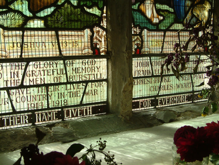 First World War Dedication and Commemorations on the Window in St. Mary's Church, Burstall.