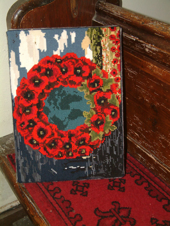 A Kneeler with First World War Commemorations in St. Mary's Church, Burstall. (2 additional names)