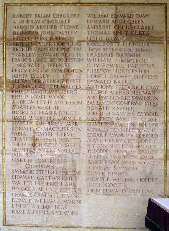 The Panel on the First World War War Memorial for King's College, Cambridge Commemorating Erasmus Darwin