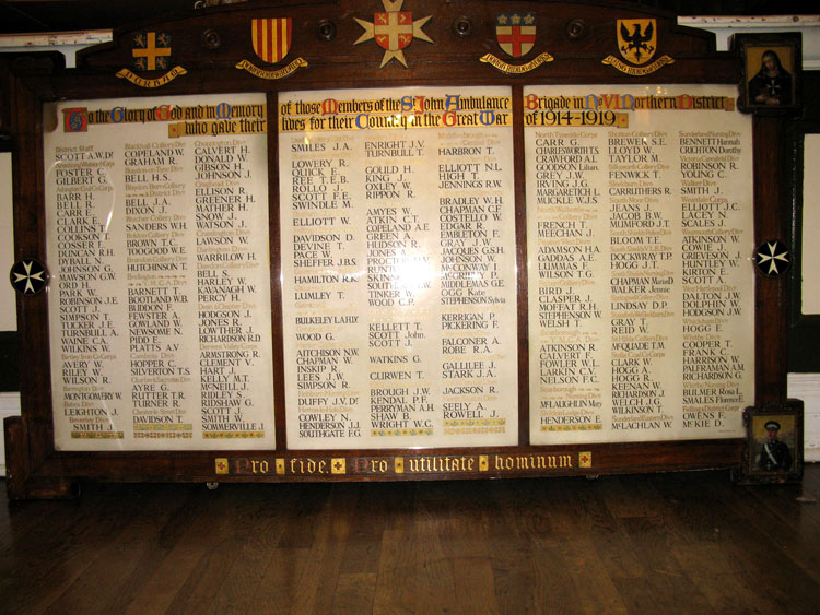 The St. John's Ambulance Brigade Northern District War Memorial, currently located in the Trimdon Station Community Centre.