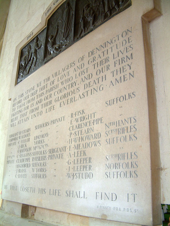 The First World War Memorial in St. Mary's Church, Dennington (Suffolk)