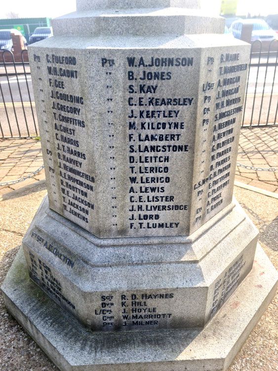 Thomas Lerigo's name on rhe Dinngton War Memorial 