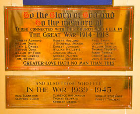 Names on the North Ormesby Methodist Church War Memorial 