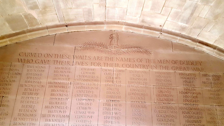WW1 Dedication and Commemorations "A - "L in the War Memorial Clock Tower, Dudley (Worcs)