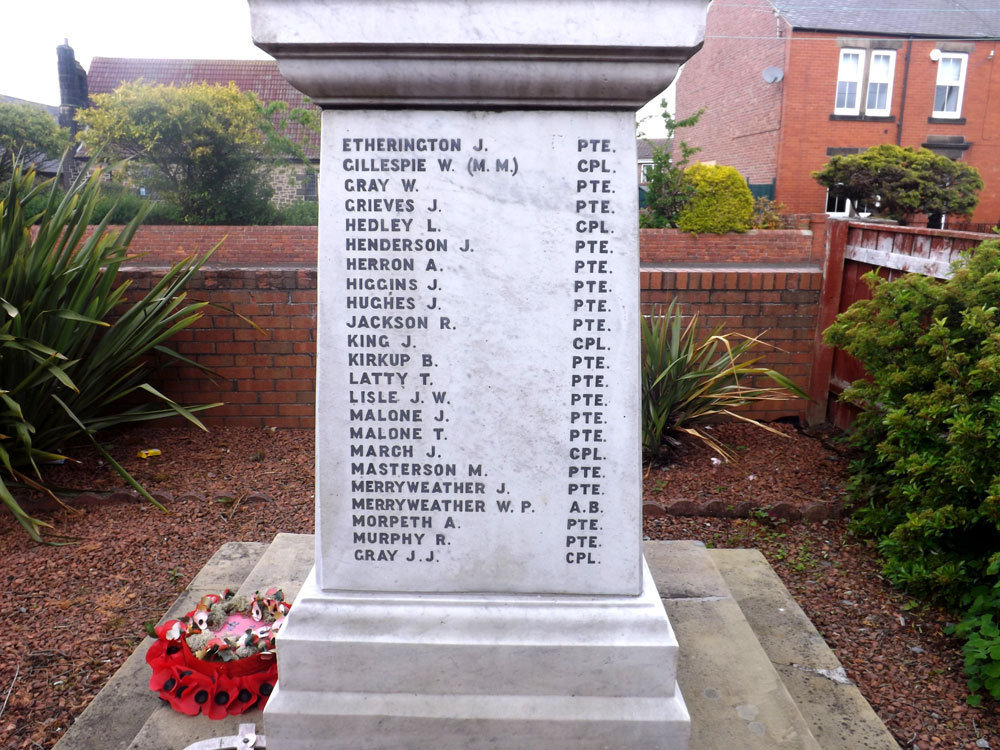 Private Kirkup's Name on the Dudley War Memorial