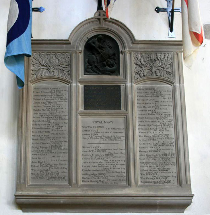 The First World War Memorial in St. Mary's Church, East Bergholt (Suffolk)