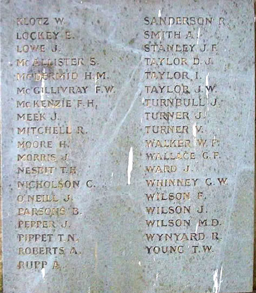 Private Turner's Name on the East Boldon War Memorial