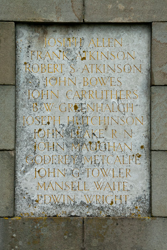 The First World War Names on the War Memorial at East Witton
