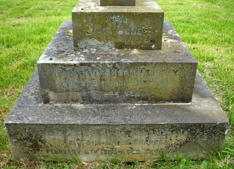 The Kendray Family Memorial in East Witton Churchyard commemorating Janes Agnes Allen and Joseph Allen