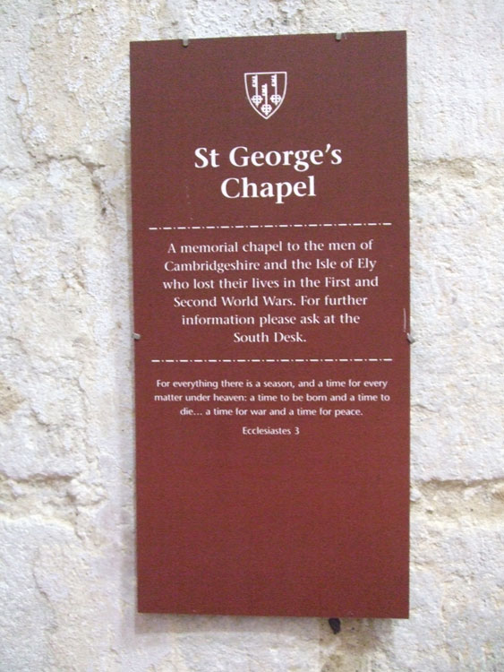 Notice at the Entrance to St. George's Chapel, Ely Cathedral