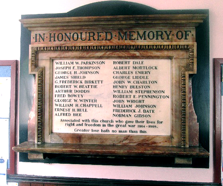 The War Wemorial Plaque in the Baptist Church, Esh Winning (Co Durham)