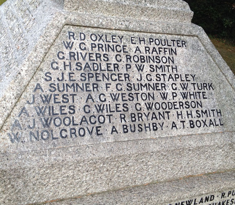 Private Robinson's Name on the War Memorial for Farnham, the Bourne (Surrey)