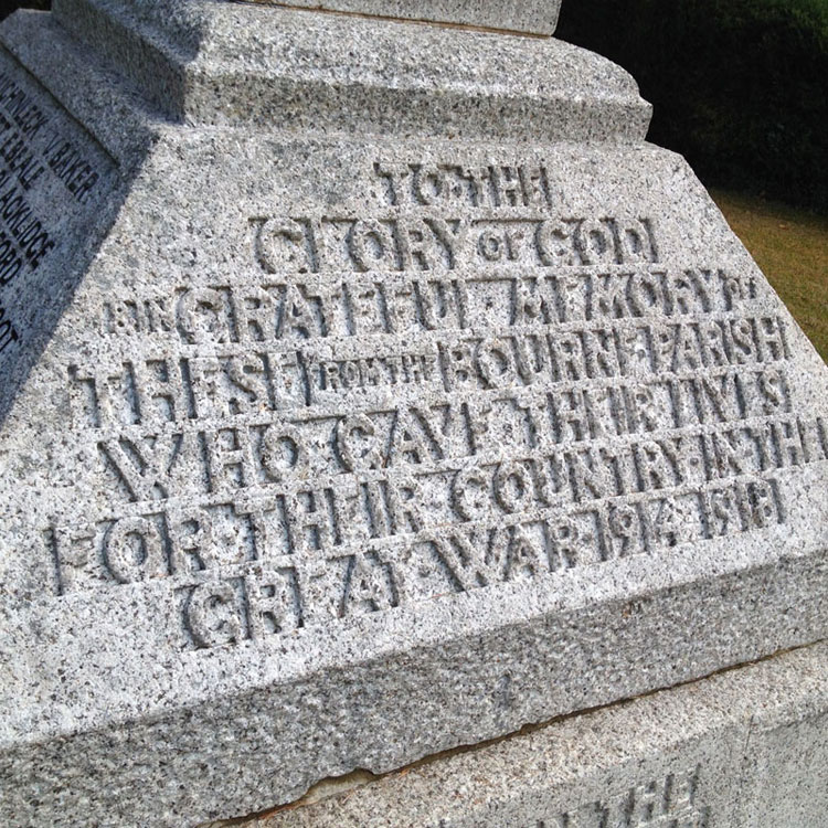 The Dedication on the War Memorial for Farnham, the Bourne (Surrey)