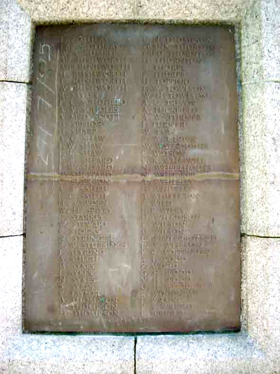 Commemorations "Ro" - "Ya" on the War Memorial for Fartown and Birkby