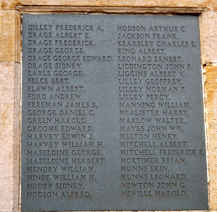 The Panel on which Percy Spencer Lilleys Name is Commemorated on the Wellingborough War Memorial 