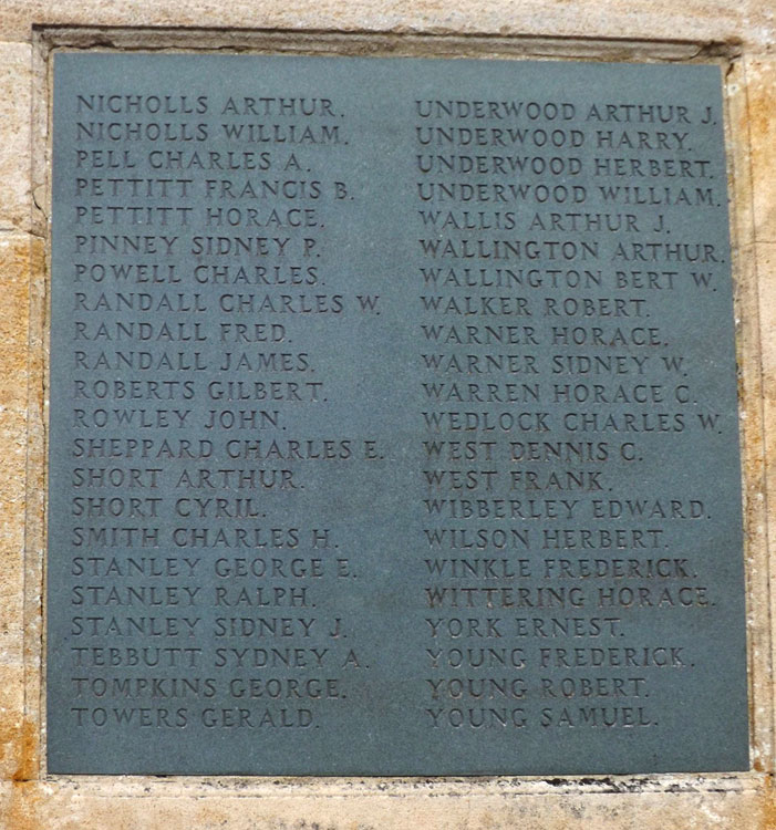 The Panel on which Gerald Tower's Name is Commemorated on the Wellingborough War Memorial