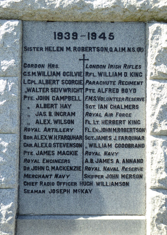 Second World war Commmeorations on the War Memorial for Fordyce