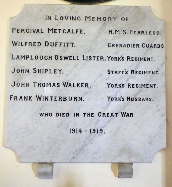 The Commemorative Plaque for the First World War in All Saints' Church, Foston