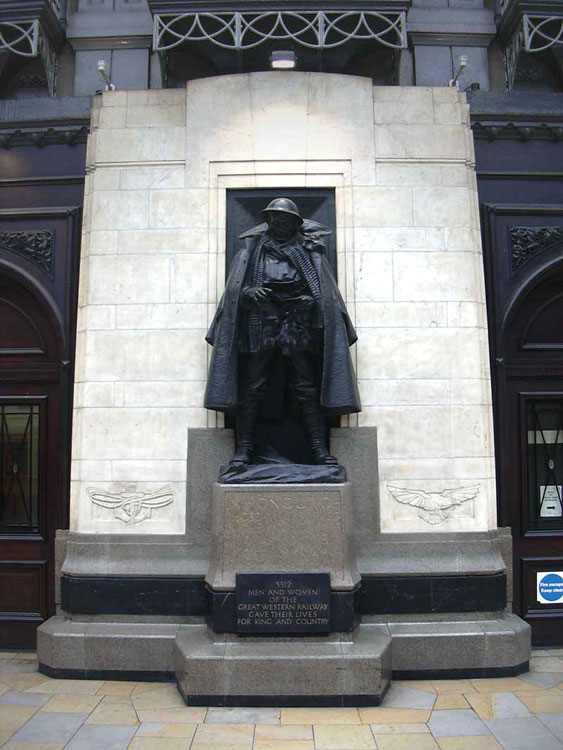 The Great Western Railway War Memorial, situated halfway along Platform 1 at London Paddington Station 