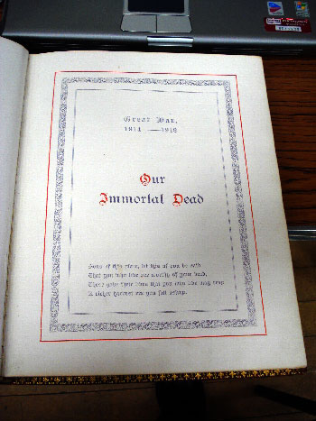 Title Page of the Roll of Honour