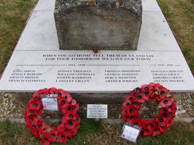 The (Modern) Dedication and Commemorations on the War Memorial for Glinton (City of Peterborough)