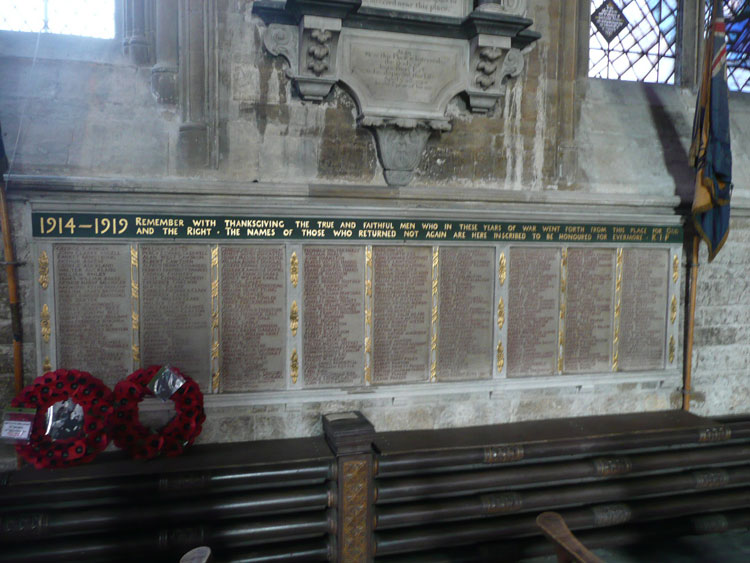 The War Memorial inside St. Wulfram's Church, Grantham (Lincs)