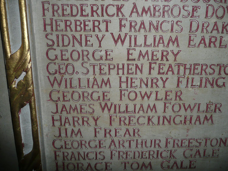 The War Memorial tablet with George Fowler's name inscribed.