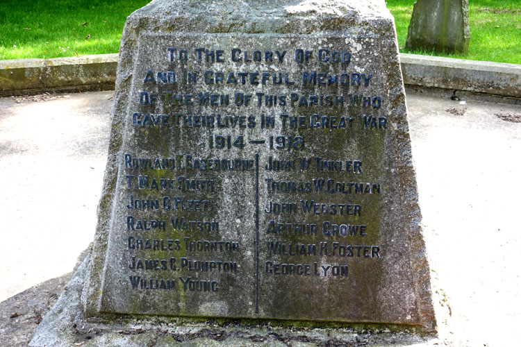 The First World War Commemorations on the War Memorial for Greatham (Hartlepool)