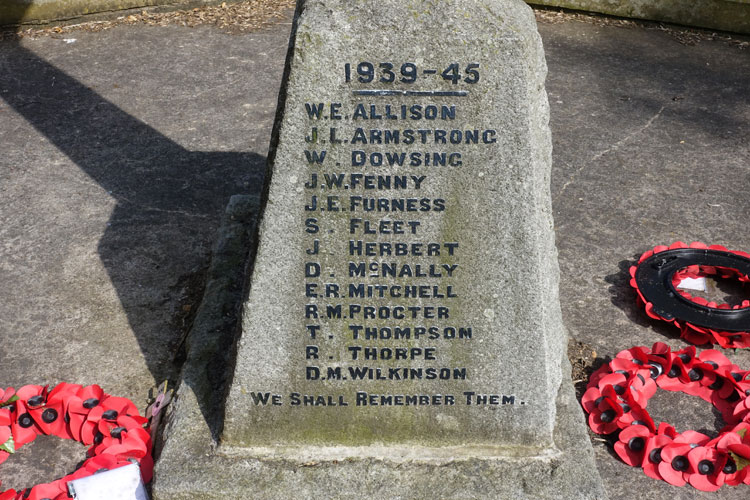 The Second World War Commemorations on the War Memorial for Greatham (Hartlepool)