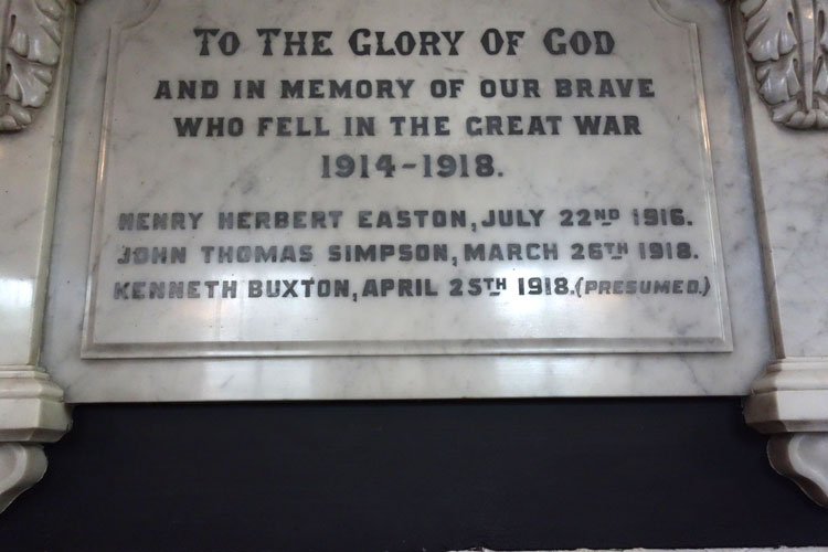 The First World War Memorial in the United Reformed Church, Guisborough. 