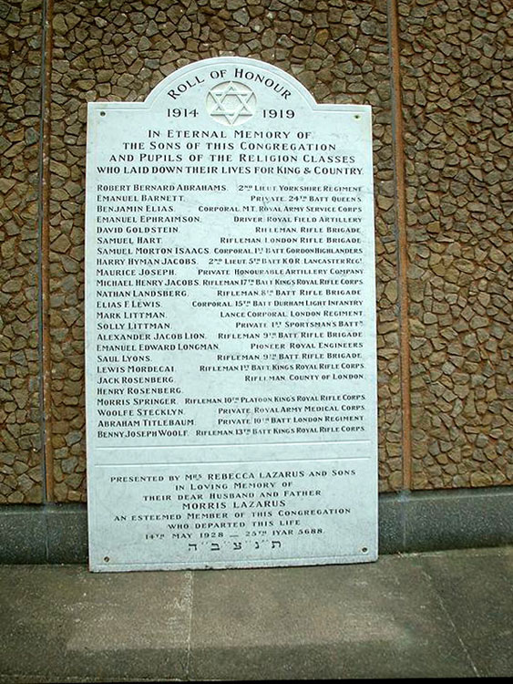 The First World War Roll of Honour for Hackney Synagogue