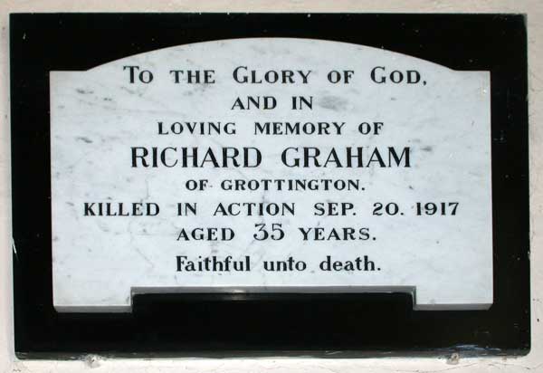 The Memorial to Private Richard Graham, Halton Church 