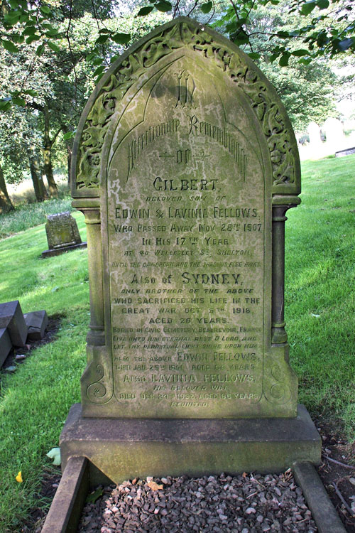 The Fellows Family Headstone on Stoke-on-Trent (Hanley) Cemetery
