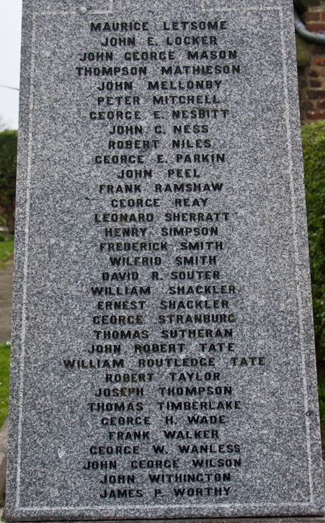 First World War Commemorations"L" - "W" on the Haswell War Memorial.