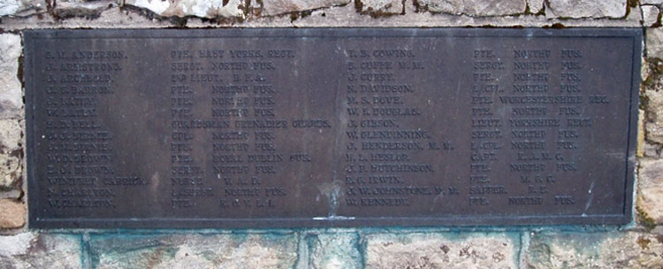 Names "A" - "K" for the First World War on the Haydon Bridge War Memorial.