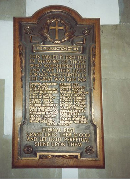 The War Memorial inside the Church of St. James the Great, Hebden Bridge
