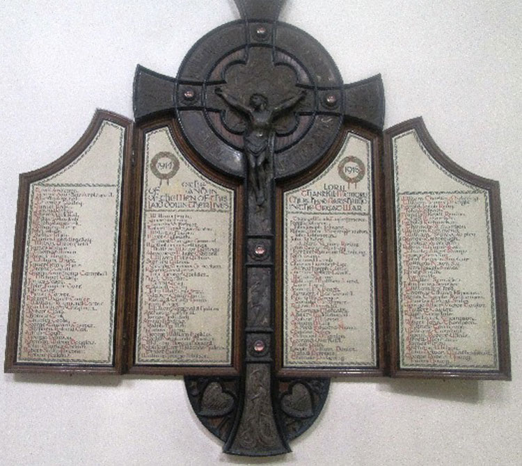 }The First World War Memorial in St. Ignatius' Church, Hendon (Sunderland)