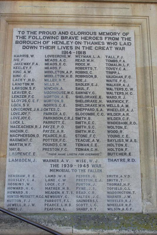 The War Memorial on the Henley-on-Thames Town Hall, - WW1 Names "H" - "Y"