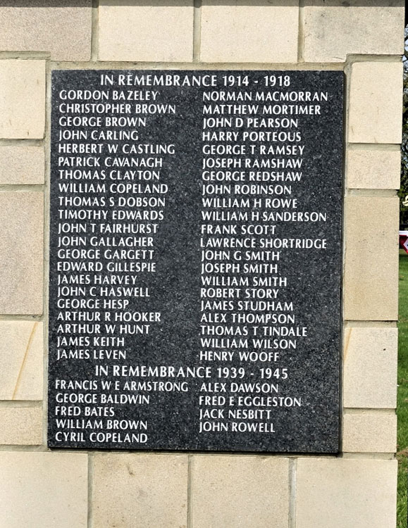 The Names Commemorated on the Hesleden War Memorial