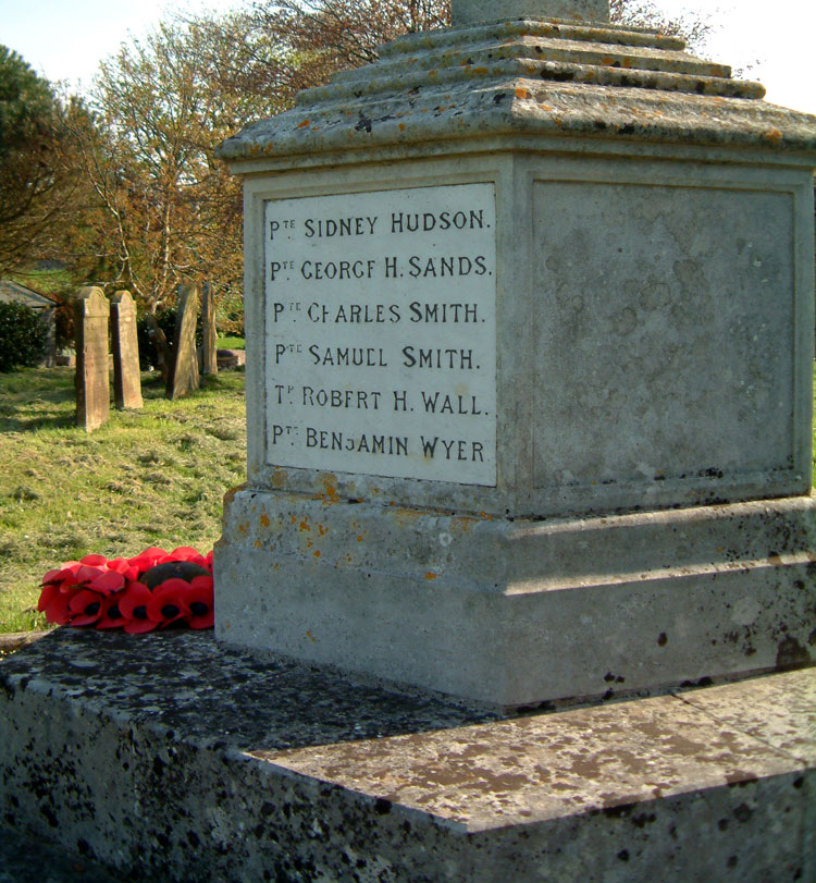 Pte Wyer's name on the War Memorial, - Hindringham, Norfolk 